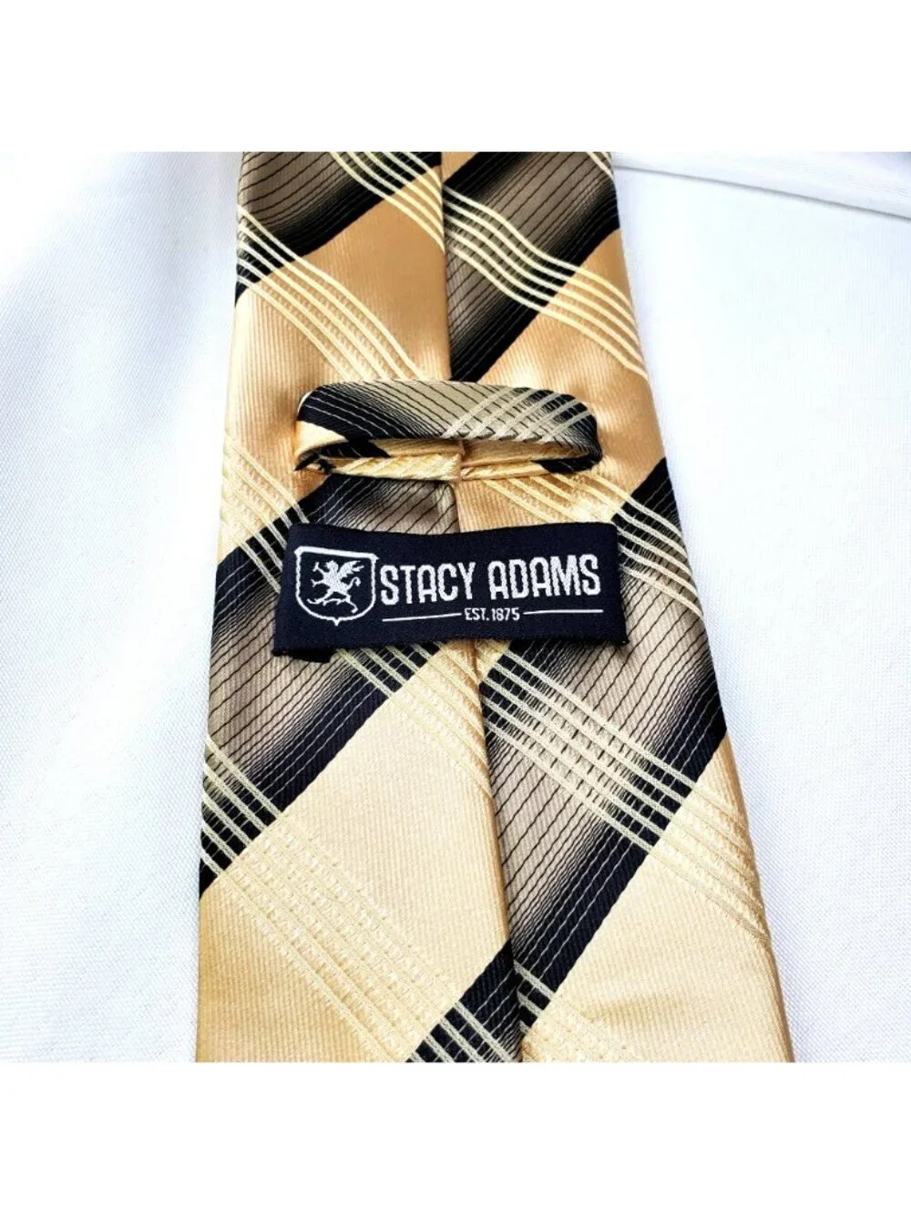Stacy Adams Gold Black Plaid Mens Microfiber Tie 3.5